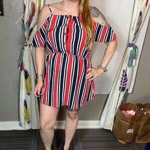 J for Justify cold shoulder striped mini dress.  Size L